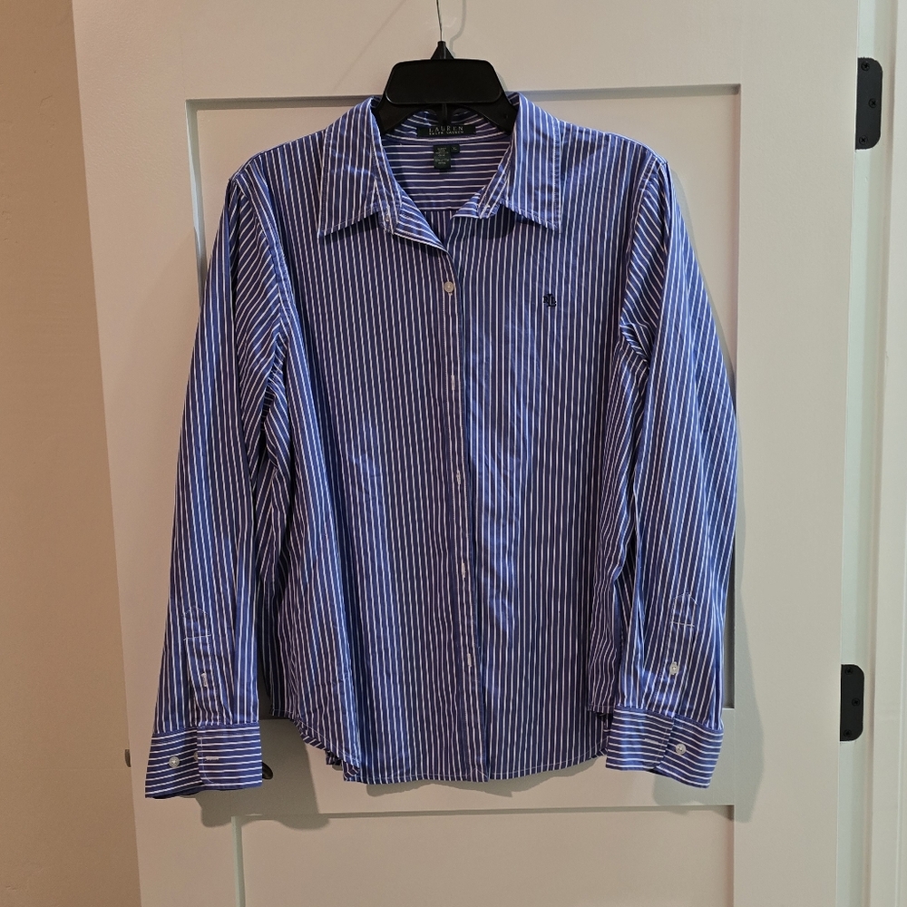 Ralph Lauren Women's Blue and White Striped Shirt
